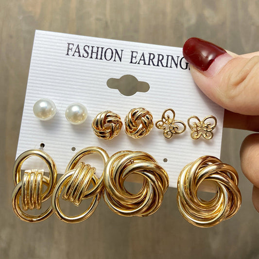 Gold-Polished Alloy Set Of 6 Designer Earrings - The Pari