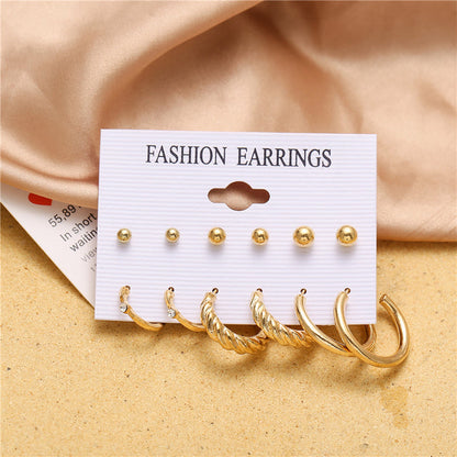 Gold-Polished Alloy Set Of 6 Designer Earrings - The Pari