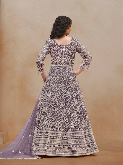 Monjolika Fashion Purple Color Embroidered Santoon Net Salwar Suit