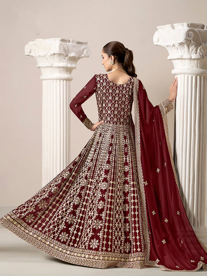 Monjolika Fashion Maroon Color Embroidered Santoon Georgette Salwar Suit