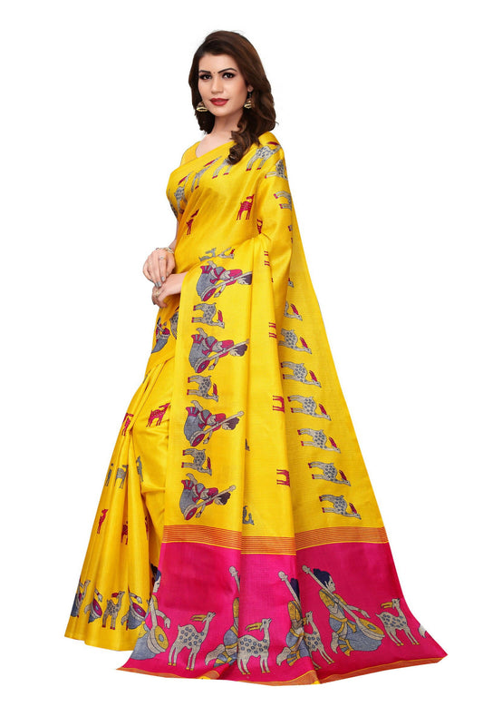 Vamika Yellow Color Kalamkari With Jhalar Khadi Silk Saree