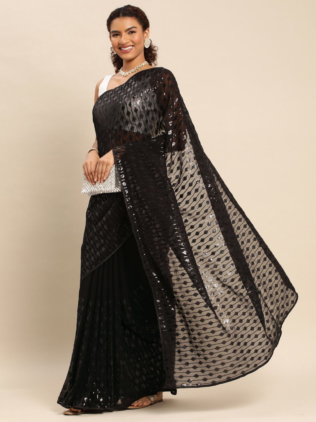 kasee Embellished Sequinned Pure Georgette Saree
