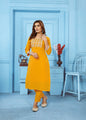 Monjolika Fashion Yellow Rinkal Cotton With Embroidered Work Kurti With Pant