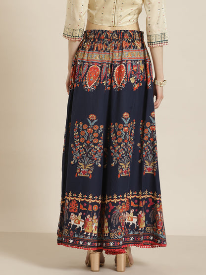 Juniper Women Indigo Cotton Printed Flared Palazzo