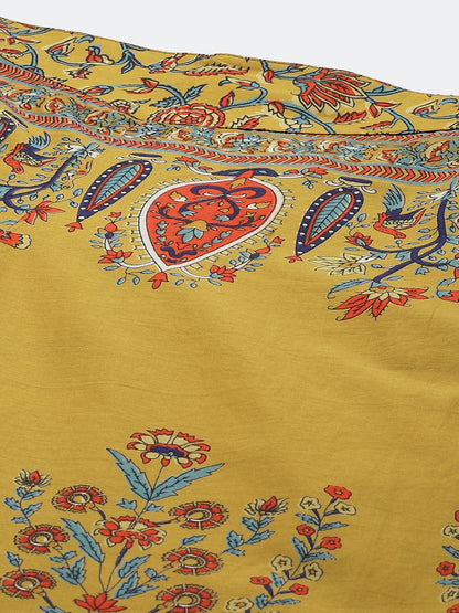 Juniper Women Mustard Cotton Printed Flared Palazzo