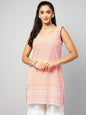 InWeave Women's Peach Sweetheart Neckline Kurta