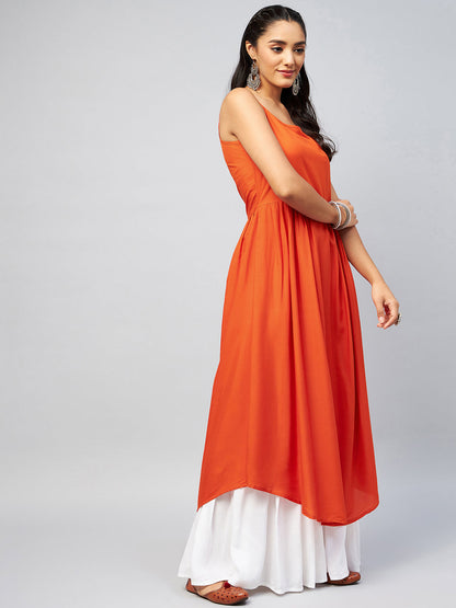 InWeave Women's Solid Orange Strappy Kurta