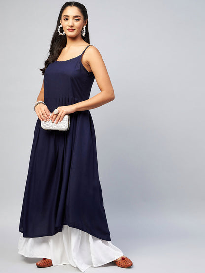 InWeave Women's Navy Blue Strappy Kurta