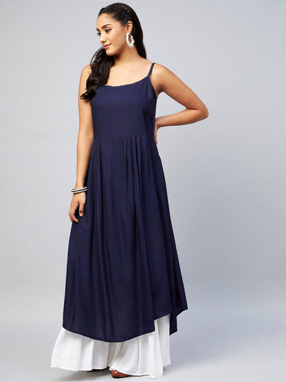 InWeave Women's Navy Blue Strappy Kurta