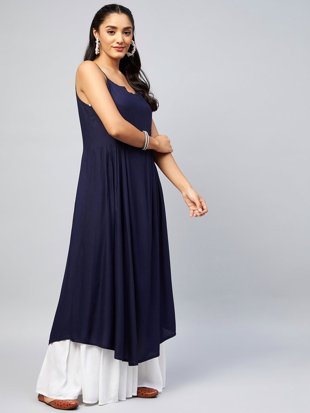 InWeave Women's Navy Blue Strappy Kurta