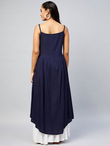 InWeave Women's Navy Blue Strappy Kurta