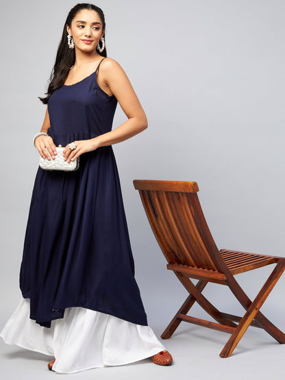 InWeave Women's Navy Blue Strappy Kurta