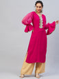 InWeave Women's Fuschia Organza Sleeve Gota Work Kurta