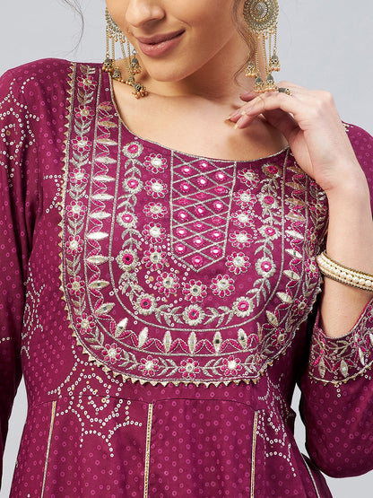 InWeave Women's Wine Gota Mirror Kurta