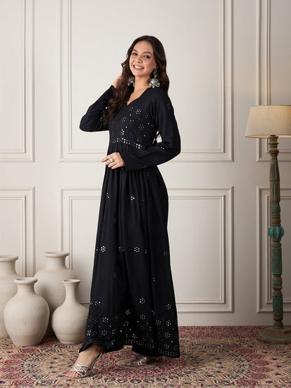 InWeave Black Mirror Work Long Anarkali Kurta