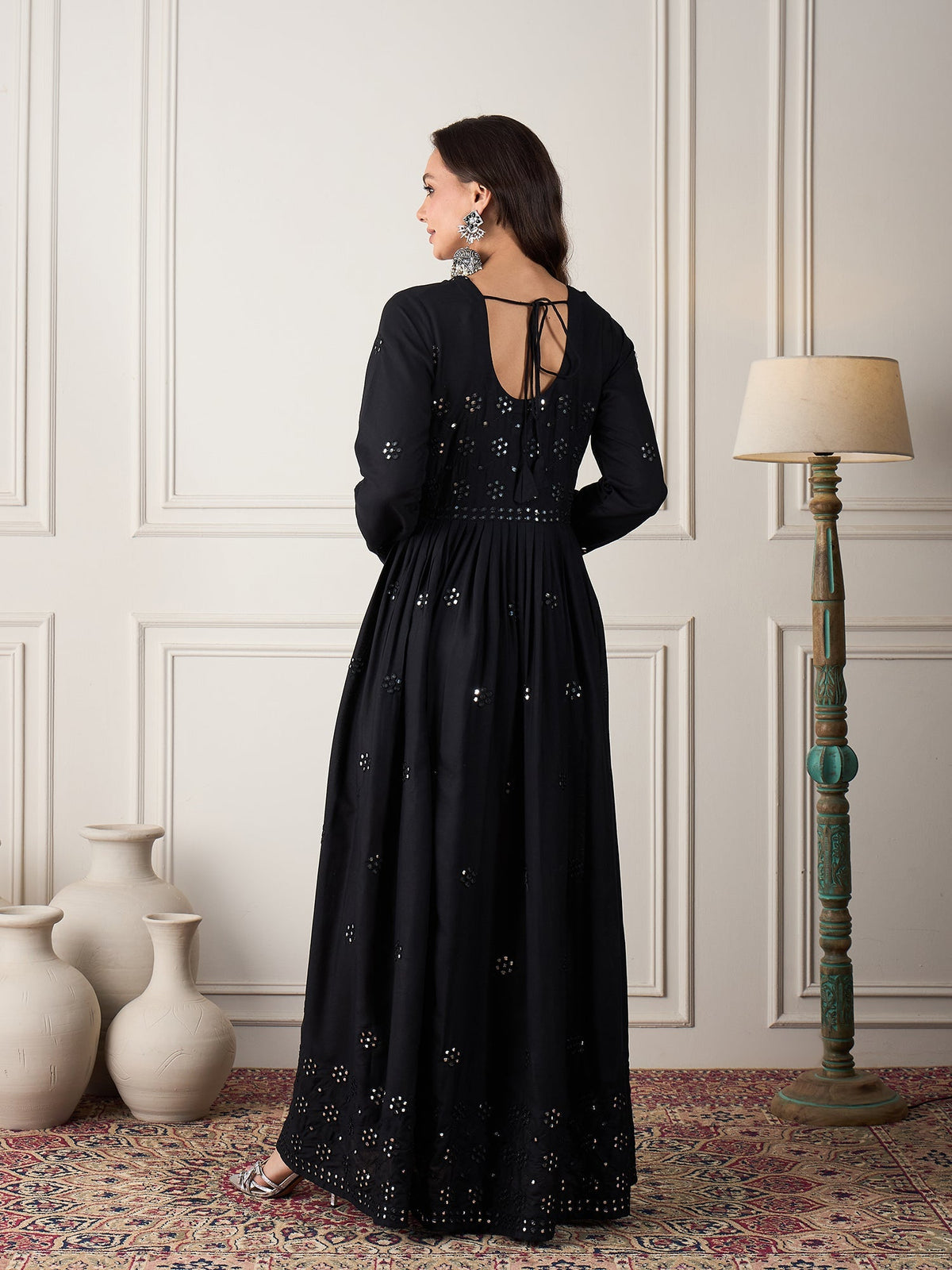 InWeave Black Mirror Work Long Anarkali Kurta