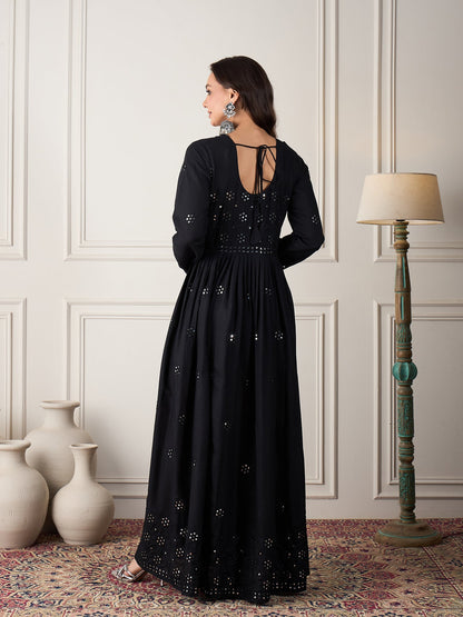 InWeave Black Mirror Work Long Anarkali Kurta