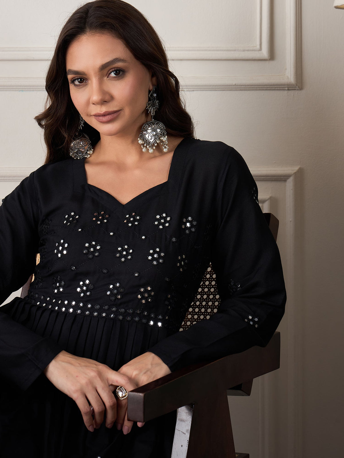 InWeave Black Mirror Work Long Anarkali Kurta