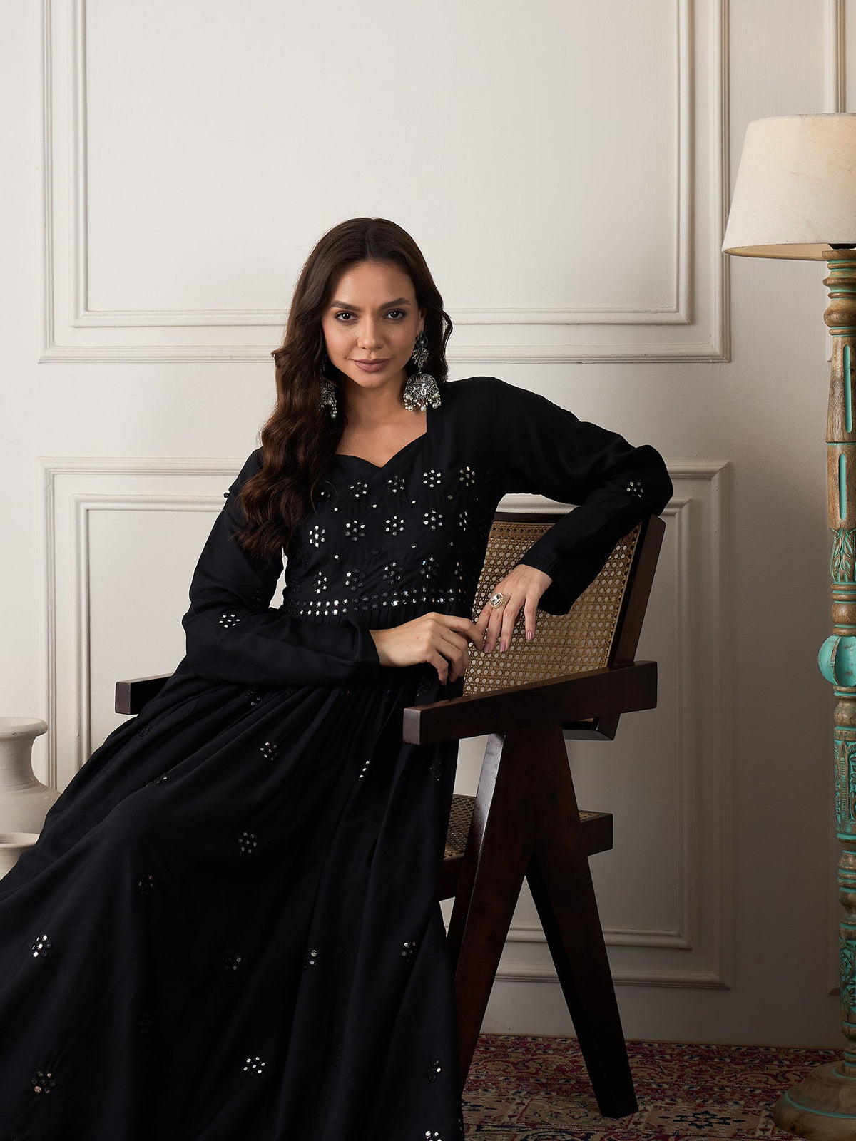InWeave Black Mirror Work Long Anarkali Kurta