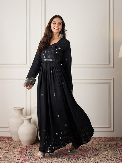 InWeave Black Mirror Work Long Anarkali Kurta