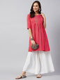InWeave Women's Red Bandhani Shrot Anarkali Kurta