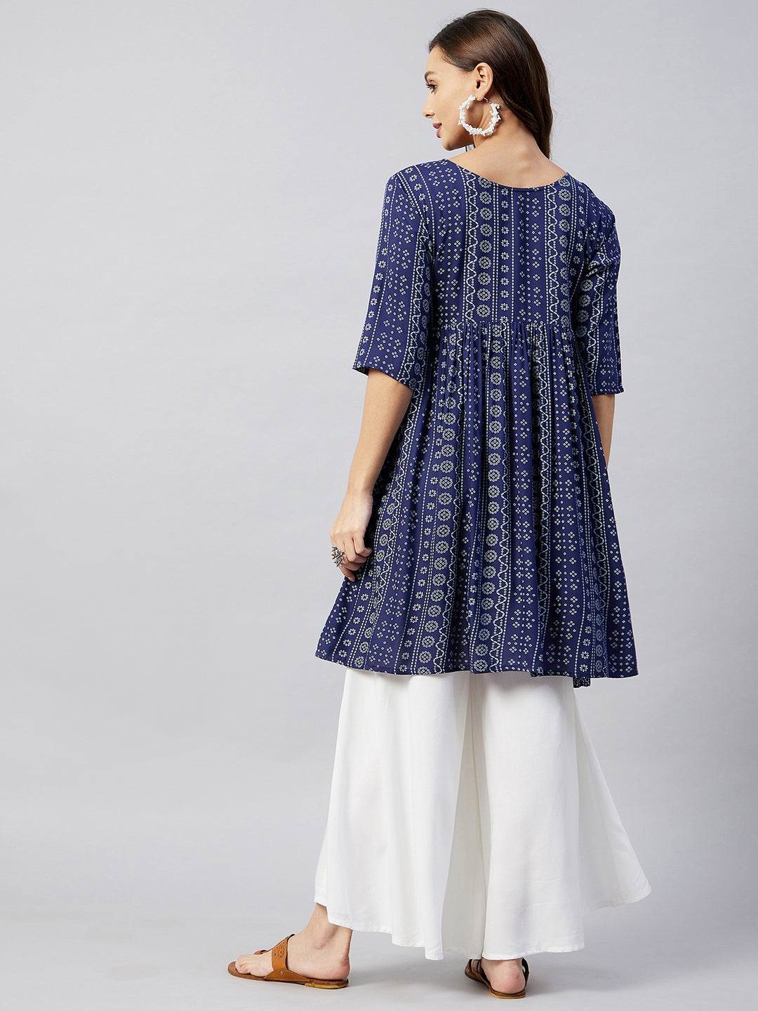 InWeave Women's Blue Bandhani Shrot Anarkali Kurta