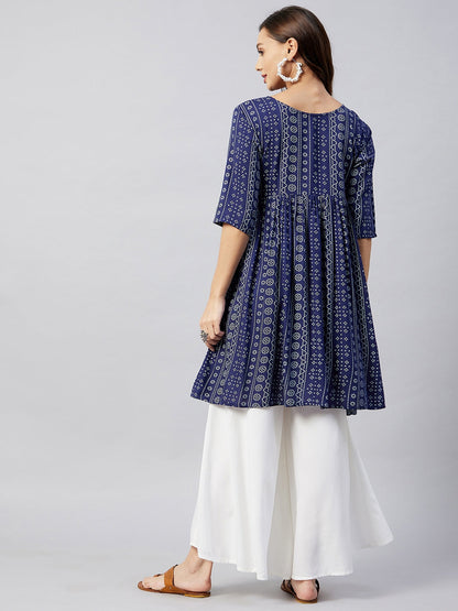 InWeave Women's Blue Bandhani Shrot Anarkali Kurta