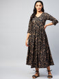InWeave Women's Black Jaal Print Long Anarkali Kurta