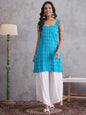 InWeave Cyan Blue Ikkat Kantha Kurta