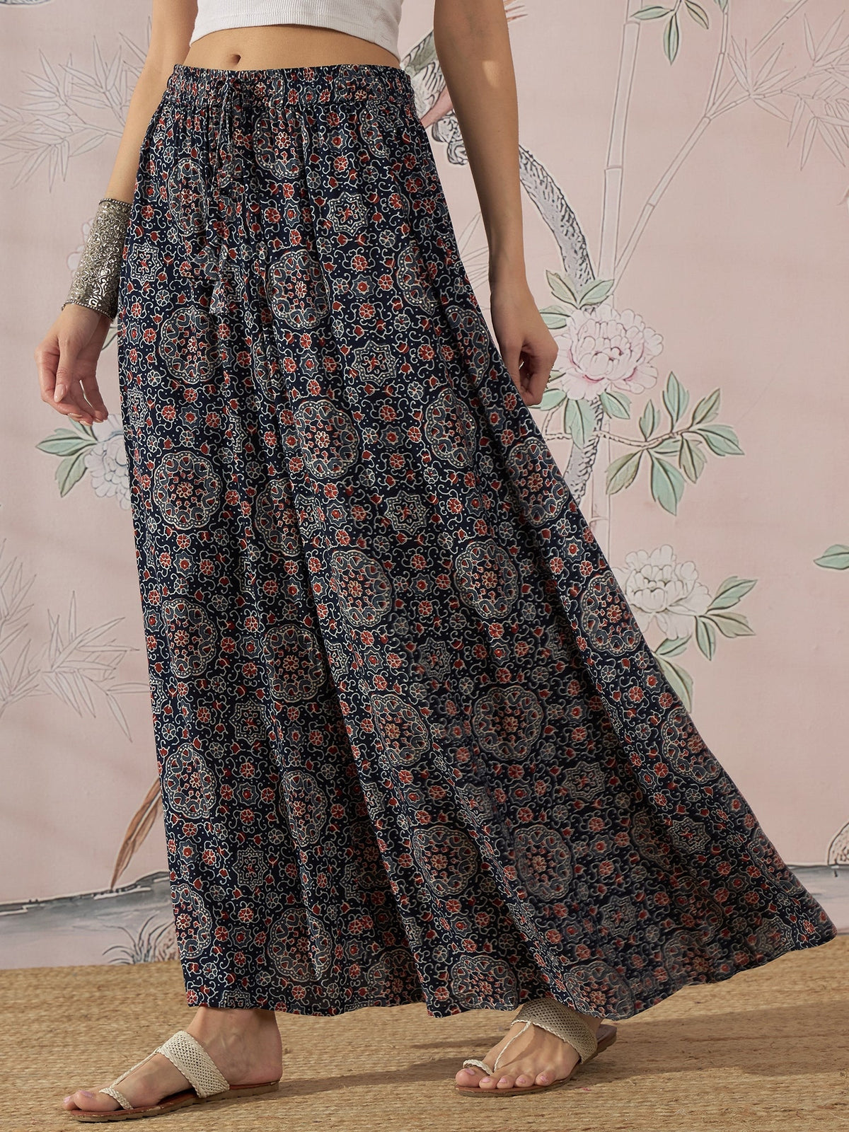 InWeave Navy Maroon Ajrakh Fr Skirt