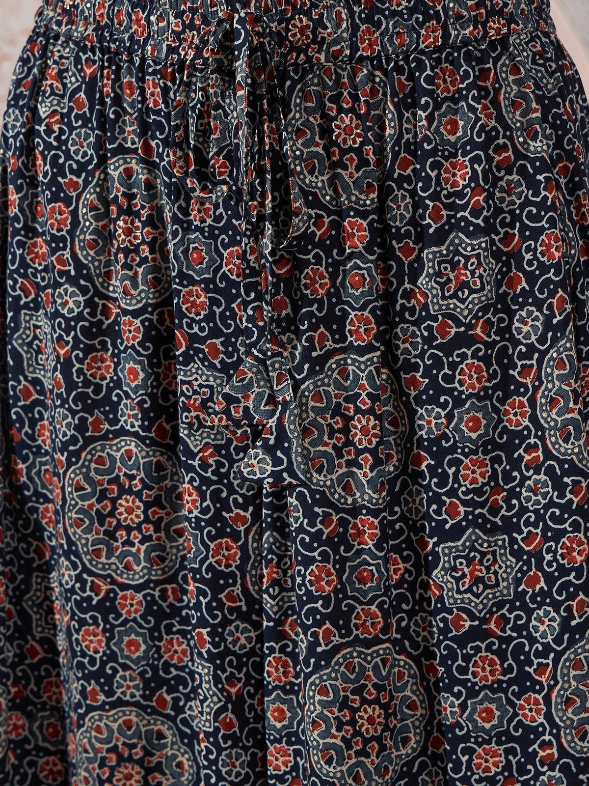 InWeave Navy Maroon Ajrakh Fr Skirt