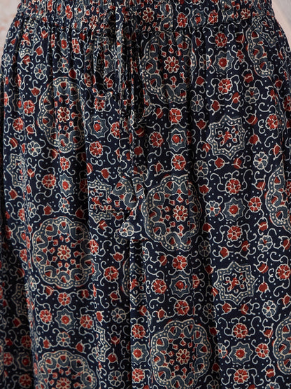InWeave Navy Maroon Ajrakh Fr Skirt