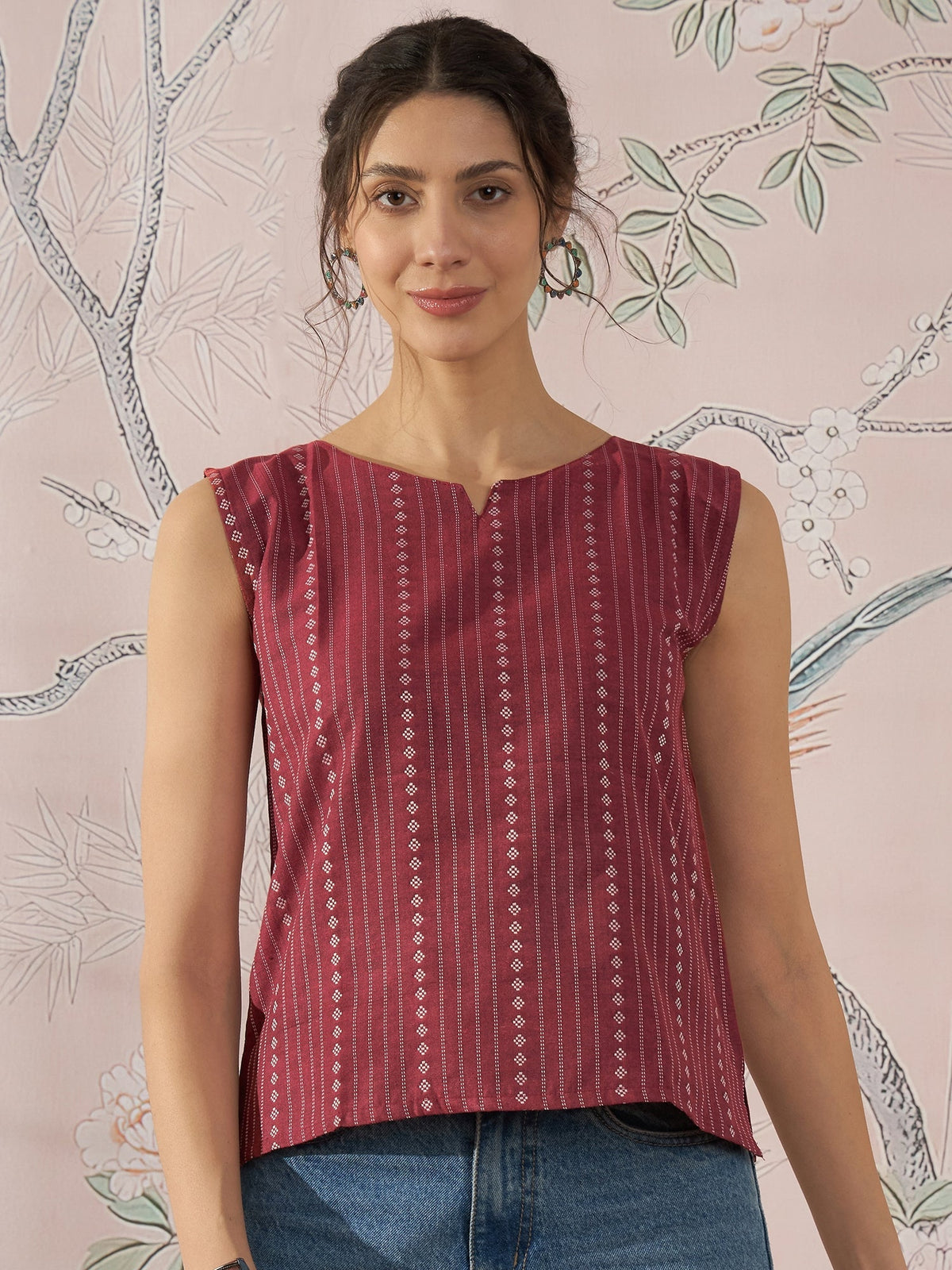 InWeave Maroon Striped Kantha W/S Top