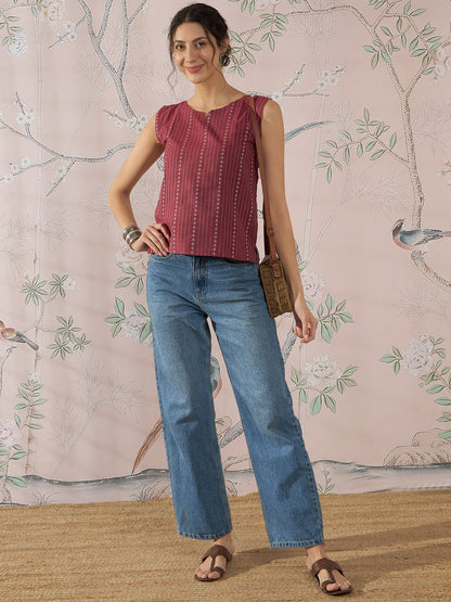 InWeave Maroon Striped Kantha W/S Top