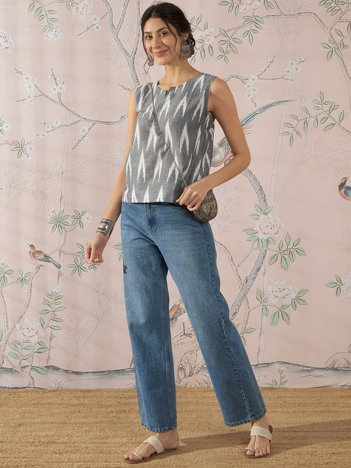 InWeave Grey Ikkat Kantha W/S Top