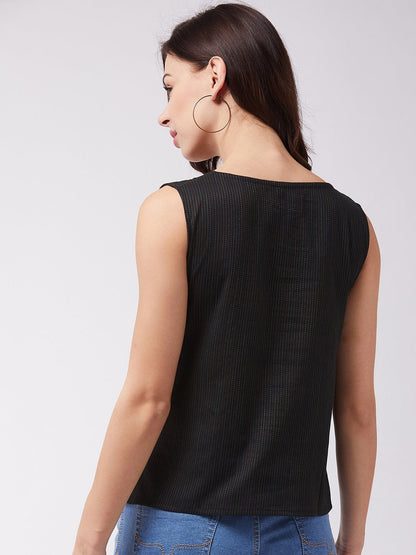 InWeave Black Kantha Sleeveless Top