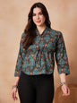 InWeave Aqua Pearl Shawl Neck Top
