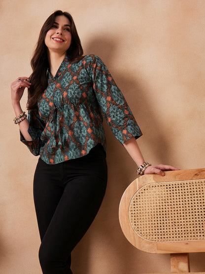 InWeave Aqua Pearl Shawl Neck Top