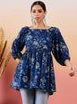 InWeave Indigo Floral Print Cold Shoulder Top