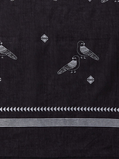 InWeave Black Bird Print Cotton Dupattas