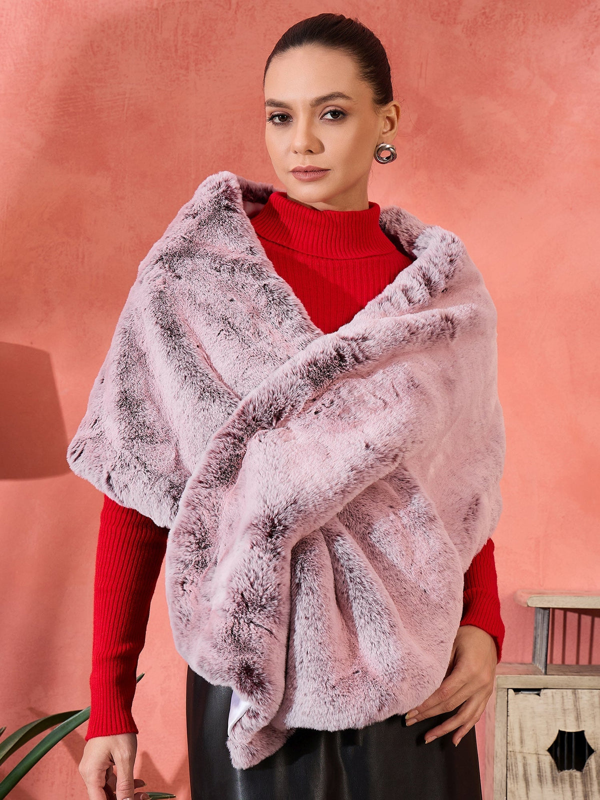 InWeave Maroon Icy Snowy Rabbit Faux Fur Cape
