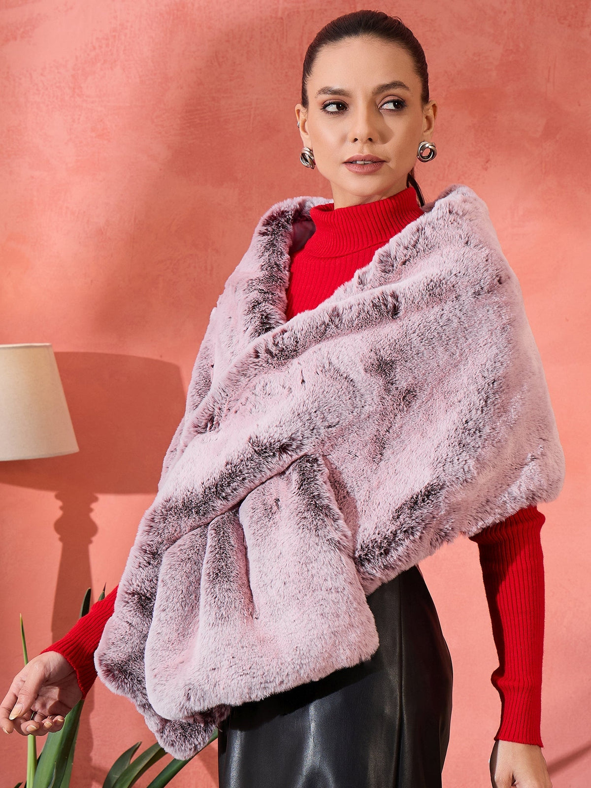 InWeave Maroon Icy Snowy Rabbit Faux Fur Cape