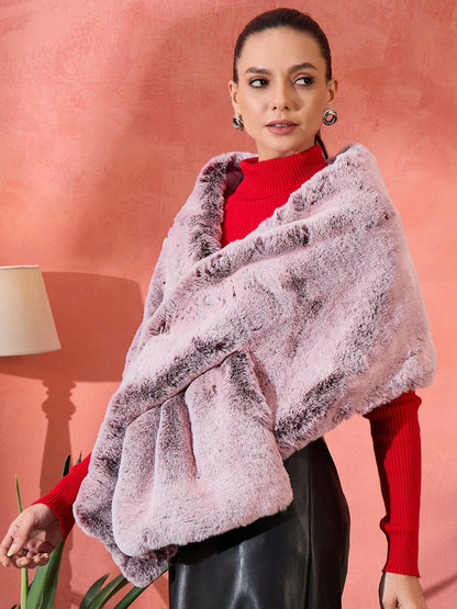 InWeave Maroon Icy Snowy Rabbit Faux Fur Cape