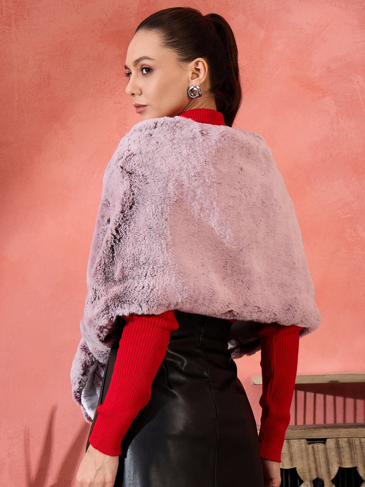 InWeave Maroon Icy Snowy Rabbit Faux Fur Cape