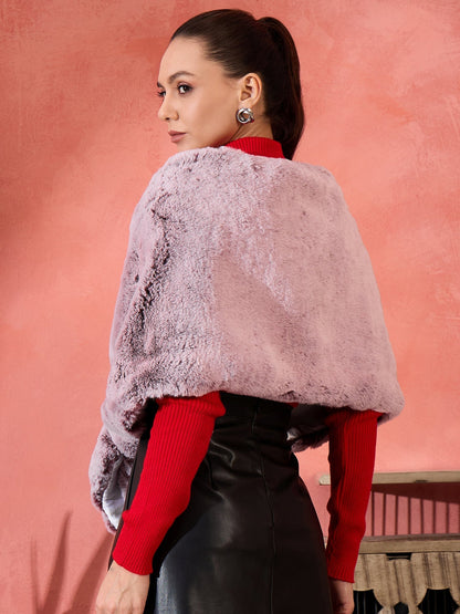 InWeave Maroon Icy Snowy Rabbit Faux Fur Cape