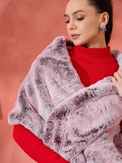 InWeave Maroon Icy Snowy Rabbit Faux Fur Cape