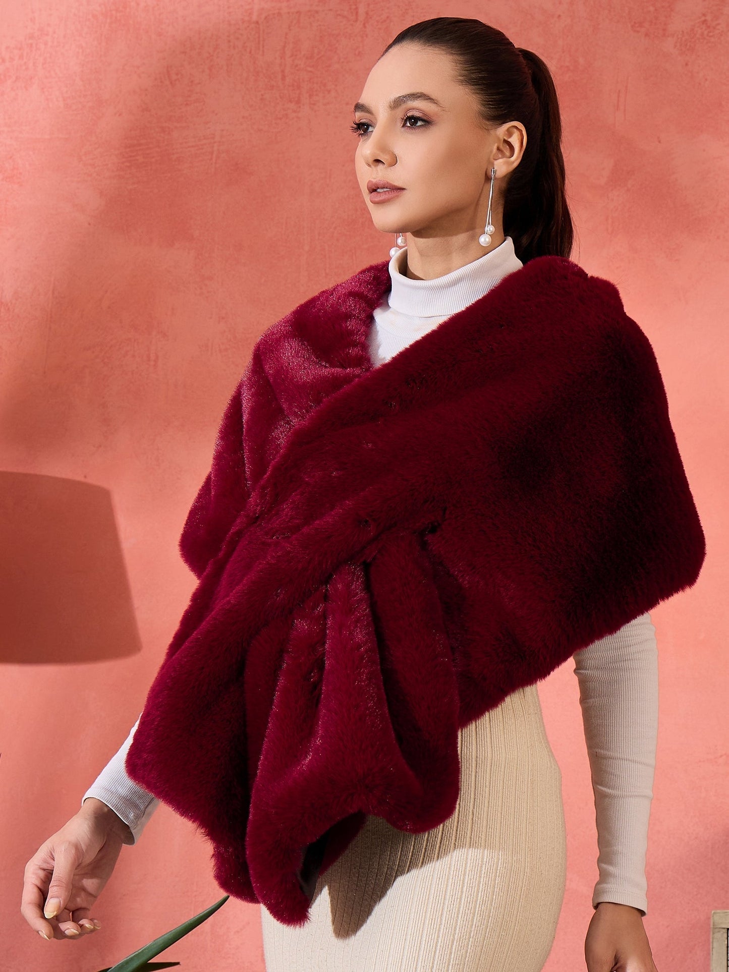 InWeave Burgundy Faux Fur Cape
