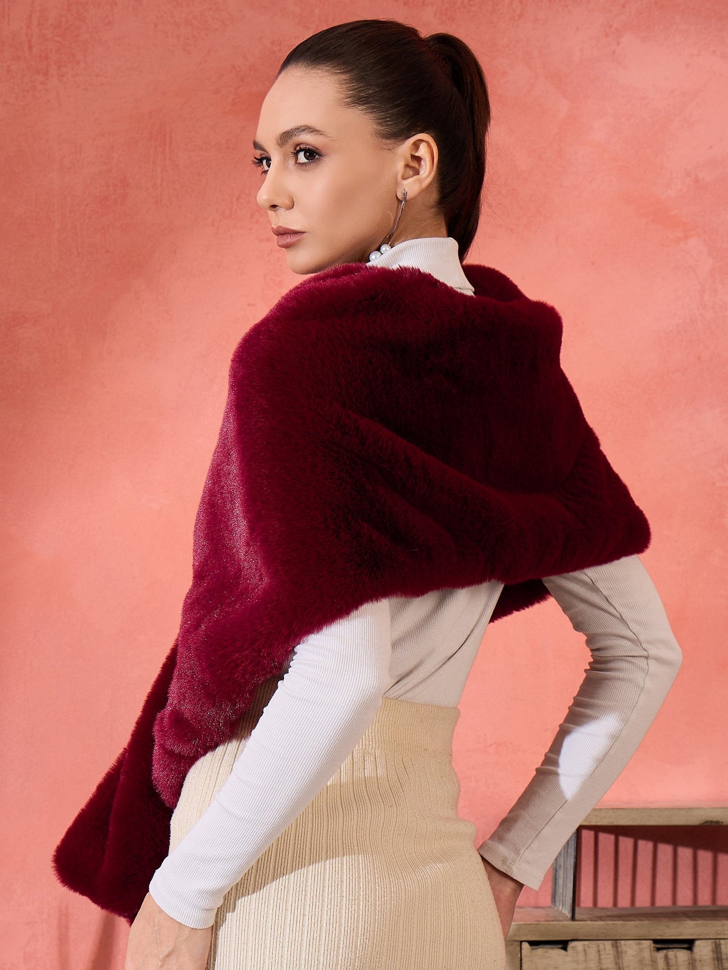 InWeave Burgundy Faux Fur Cape