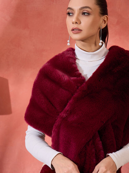 InWeave Burgundy Faux Fur Cape