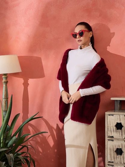 InWeave Burgundy Faux Fur Cape